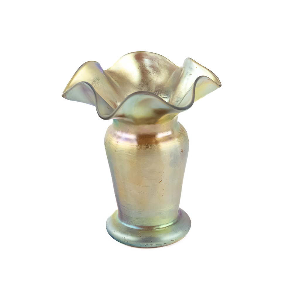 Iridescent Art Glass Ruffled Vase