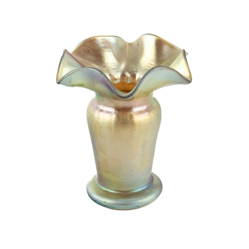 Iridescent Art Glass Ruffled Vase