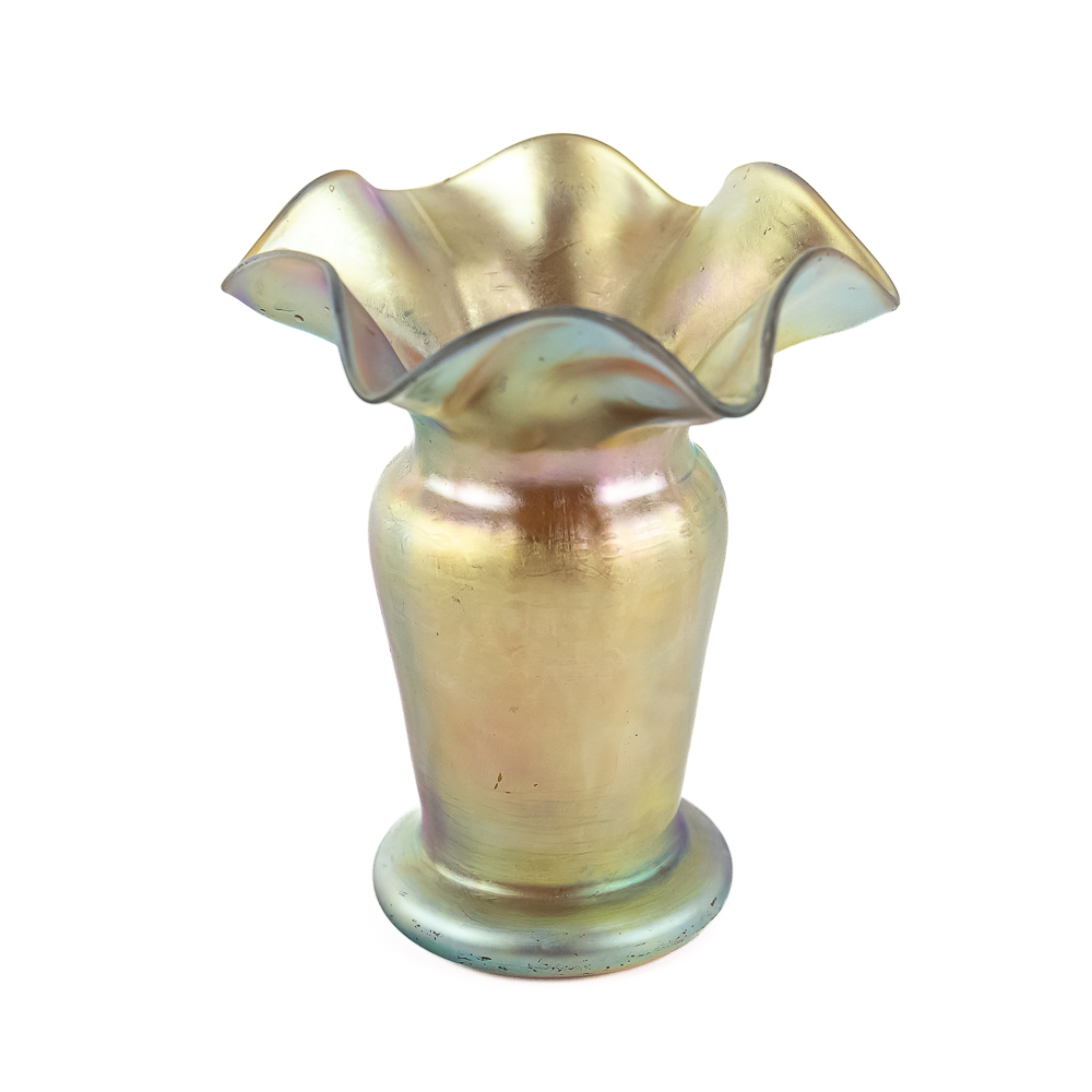 Iridescent Art Glass Ruffled Vase