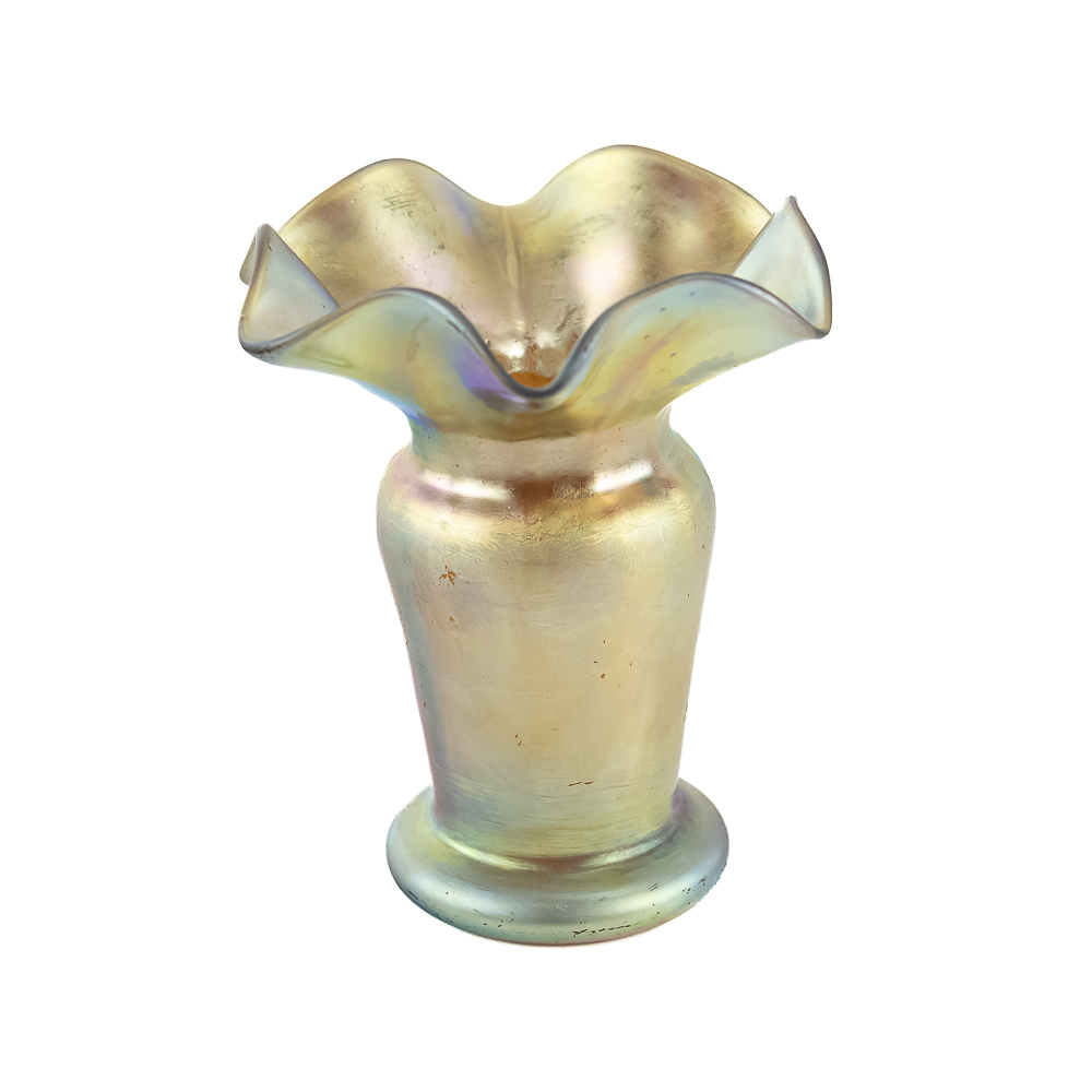 Iridescent Art Glass Ruffled Vase