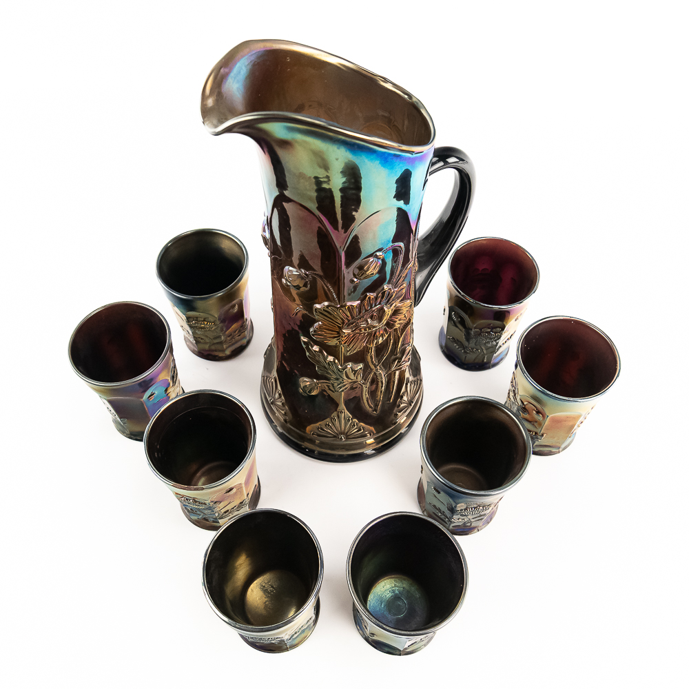 Carnival Glass N'wood Oriental Poppy 9pc Water Set