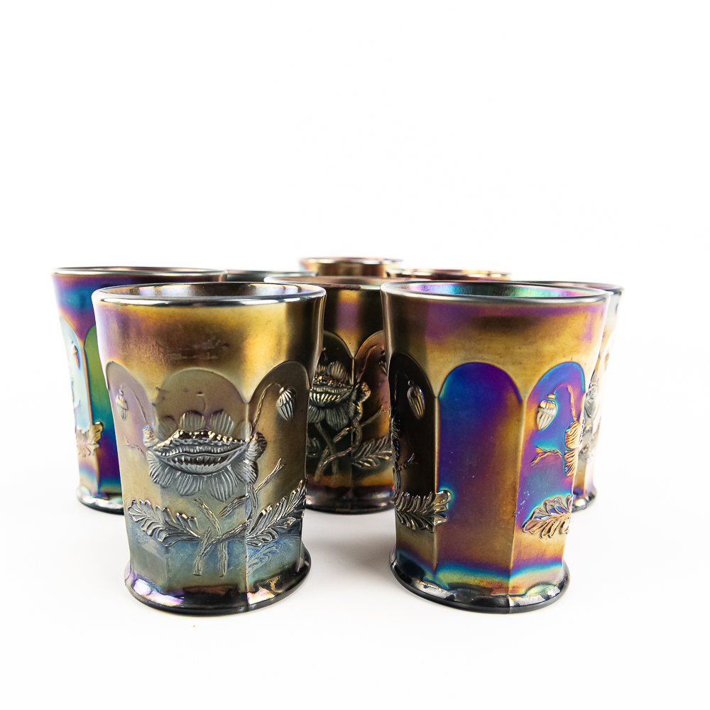 Carnival Glass N'wood Oriental Poppy 9pc Water Set