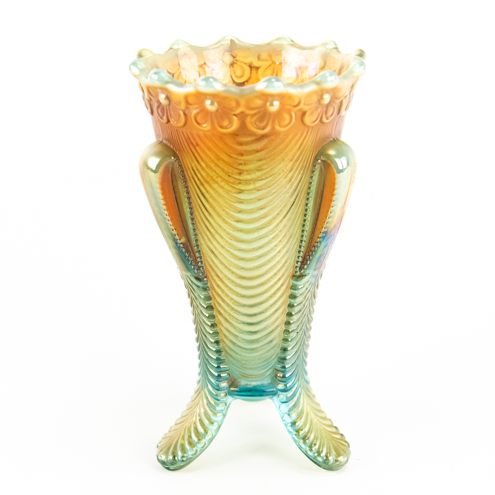 Carnival Glass: Northwood Daisy & Drape Ftd Vase