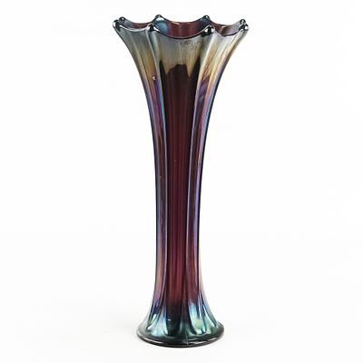 Carnival Glass:Imperial Morning Glory Funeral Vase. Purple. Highly collectible funeral vase 