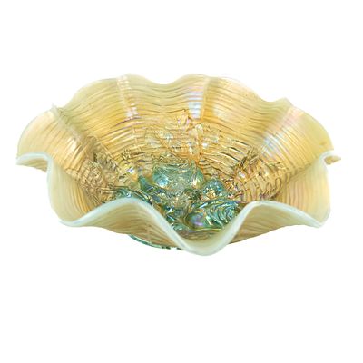 Carnival Glass: Northwood Rose Show Ruffled Bowl. Aqua opal. A rare color with very beautiful 