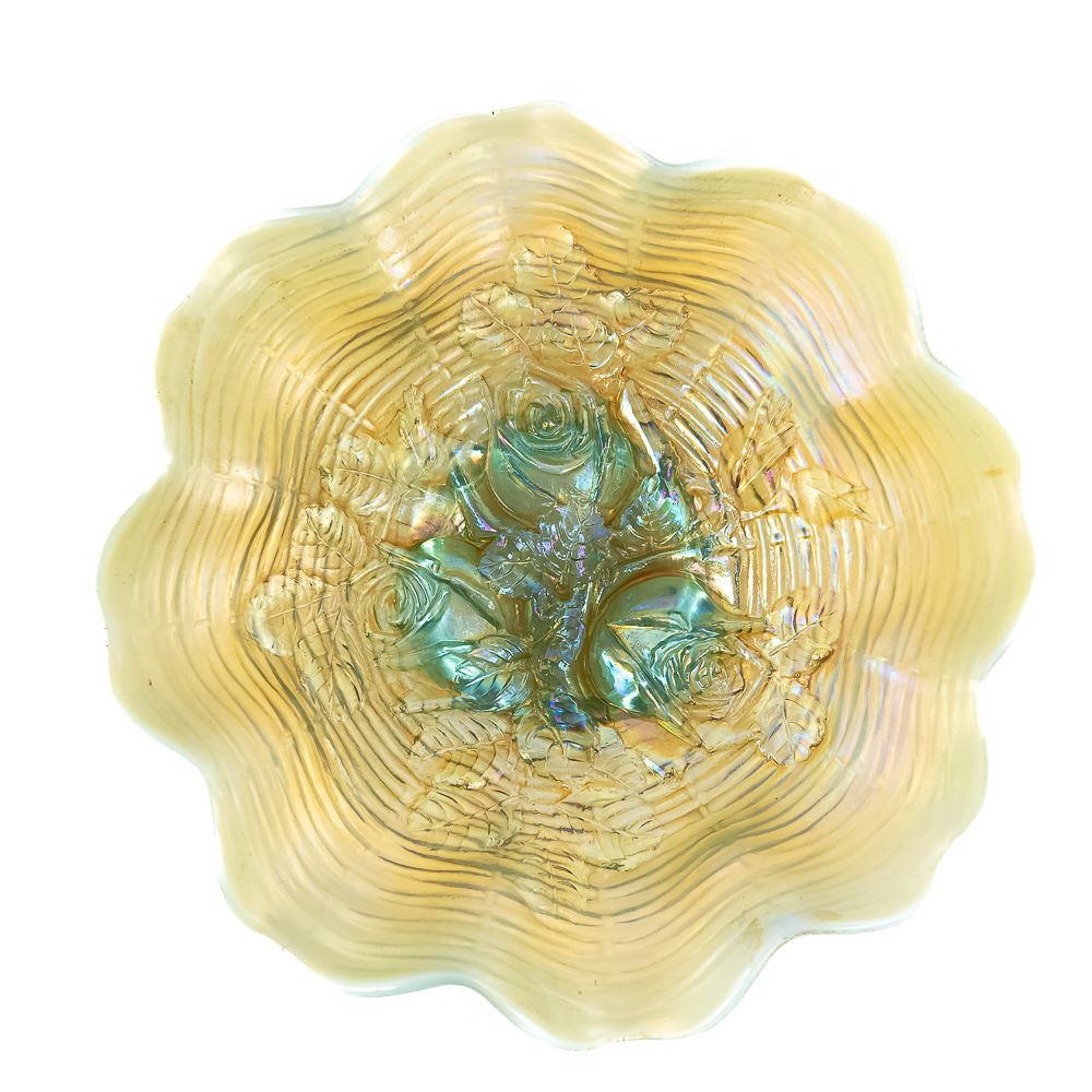 Carnival Glass: Northwood Rose Show Ruffled Bowl