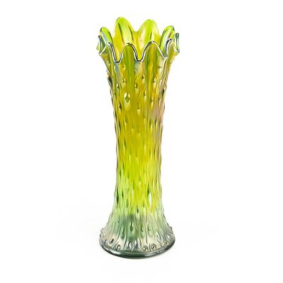 Carnival Glass: Northwood Tree Trunk Midsize Vase. Green. Very pretty iridescence and nice 