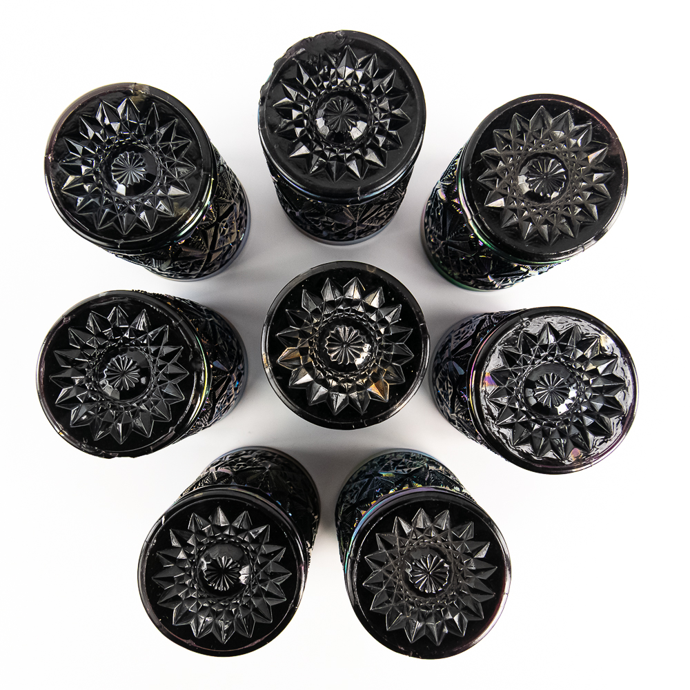 Carnival Glass:Imperial Diamond Lace 9pc Water Set