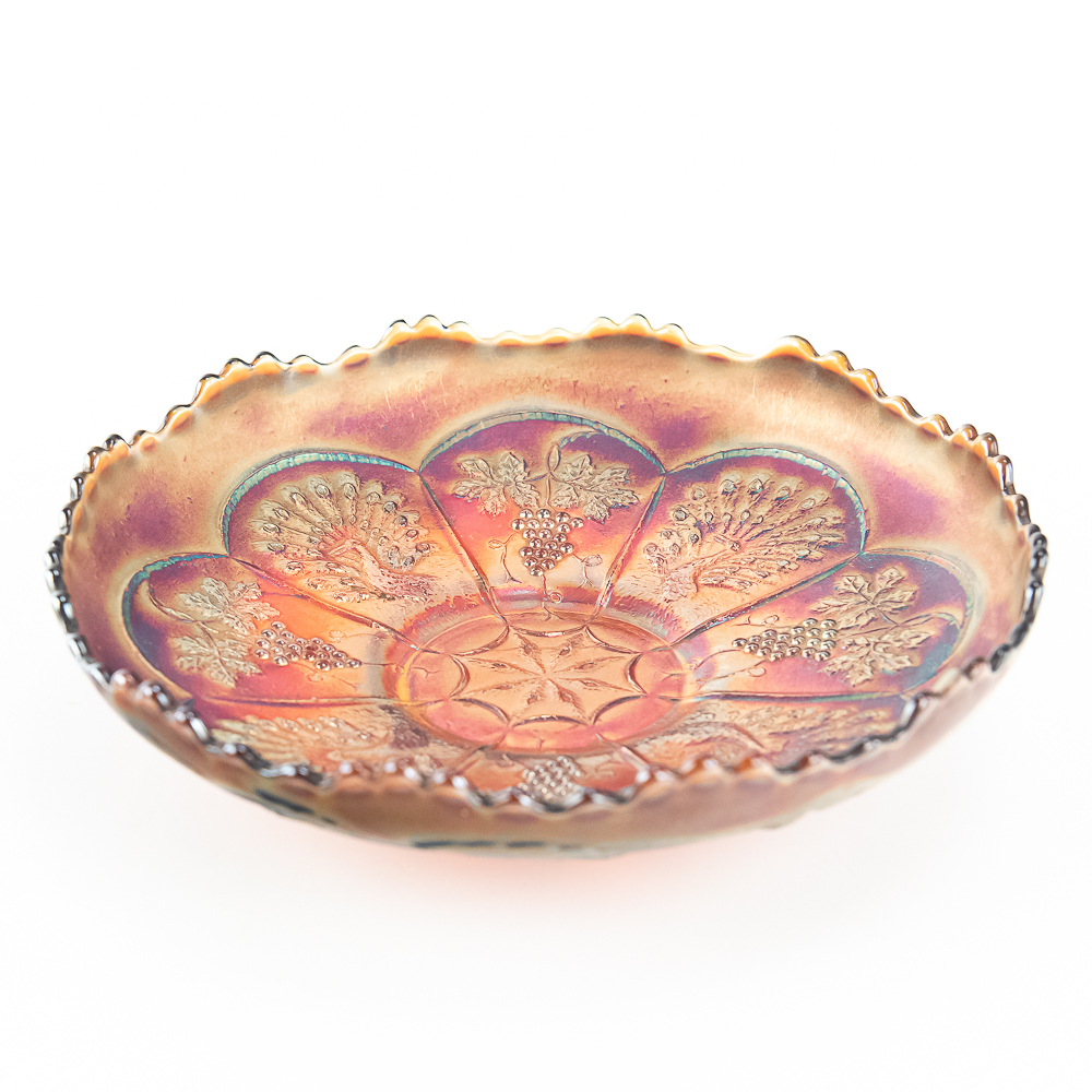 Carnival Gls Fenton Peacock & Grape Ice Cream Bowl