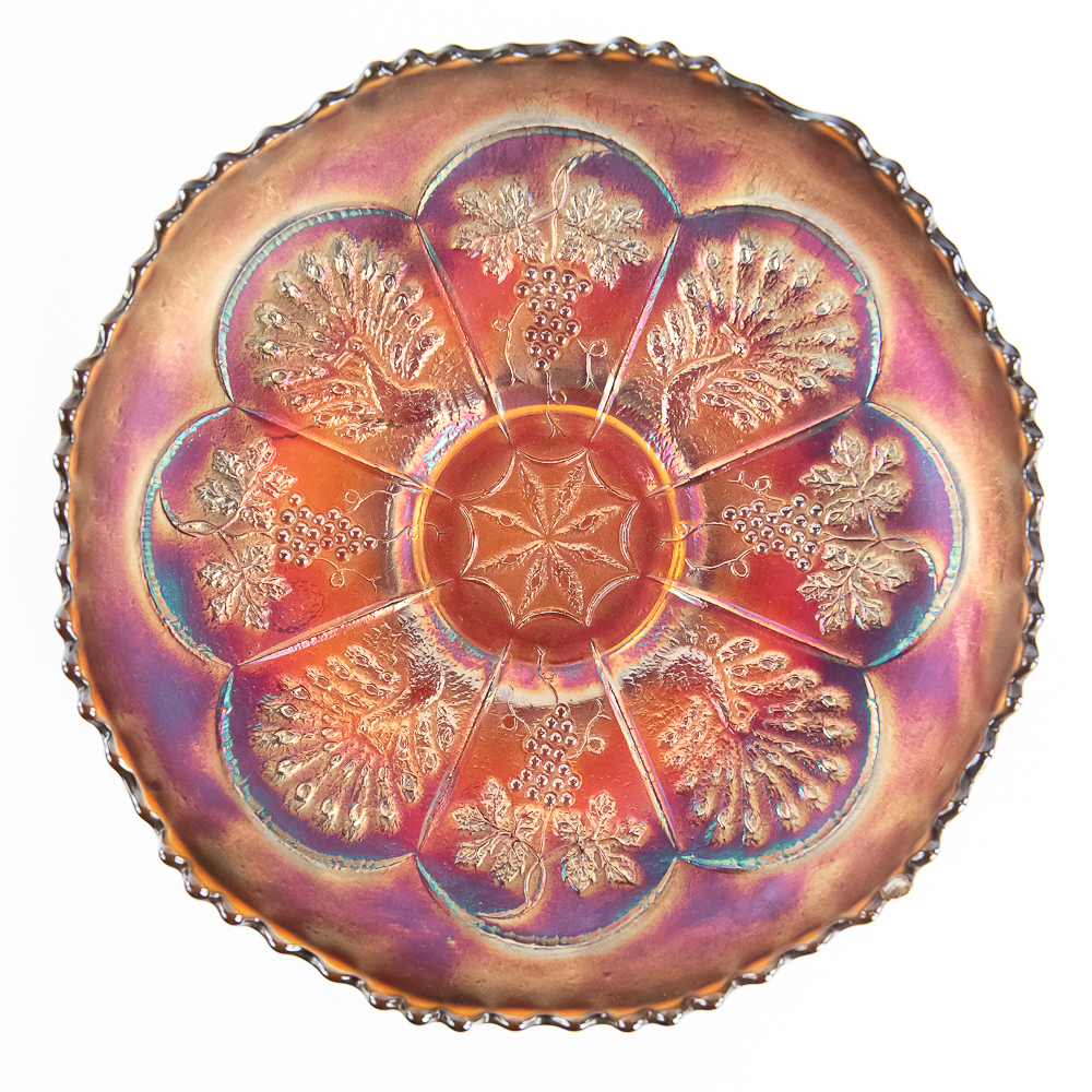Carnival Gls Fenton Peacock & Grape Ice Cream Bowl