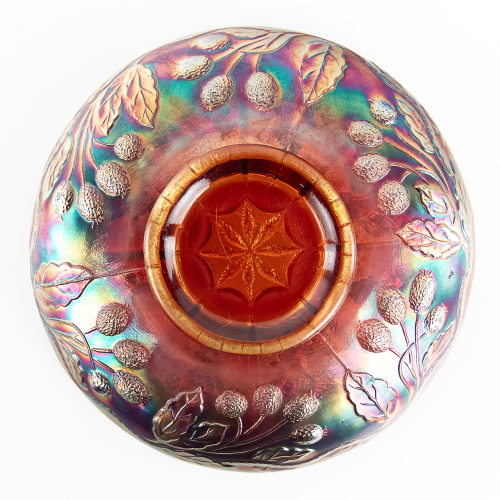 Carnival Gls Fenton Peacock & Grape Ice Cream Bowl