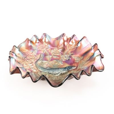 Carnival Glass: Millersburg Big Fish Bowl. Standard size in amethyst purple with a 3-in-1 edge. 