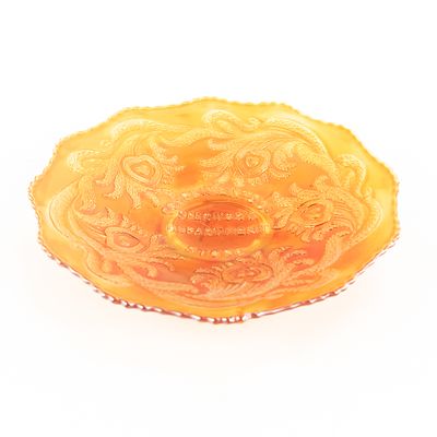 Carnival Glass:Fenton Spector's Dept Store Adv Plt. Wonderful advertising plate in marigold. A 