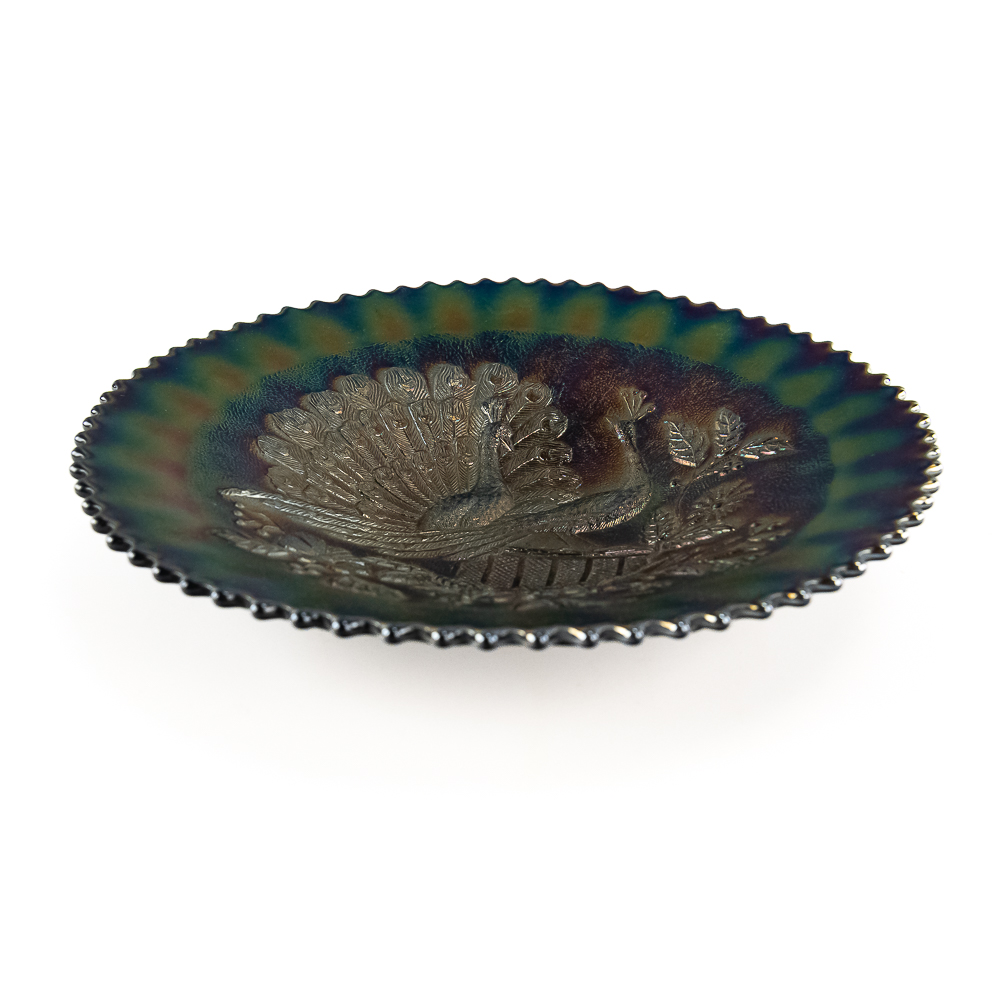 Carnival Glass: Northwood Peacocks on Fence Plate