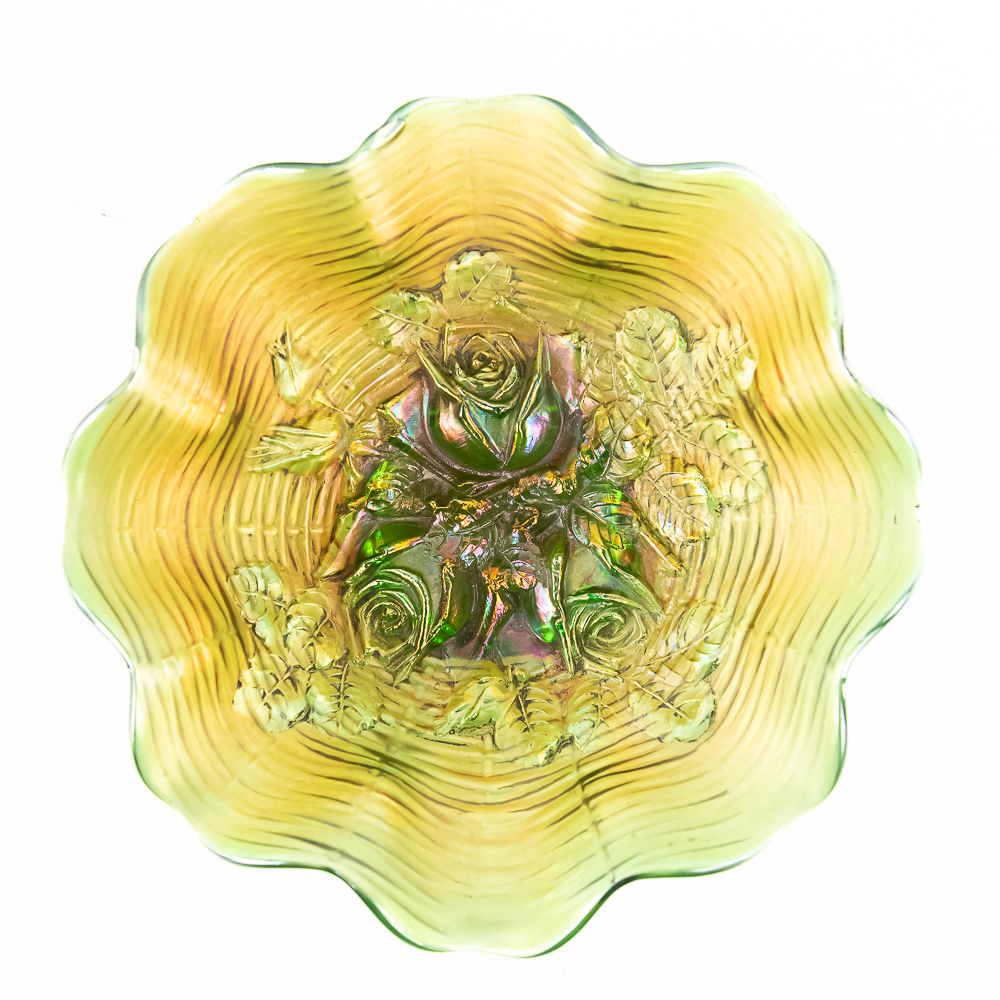 Carnival Glass: Northwood Rose Show Ruffled Bowl