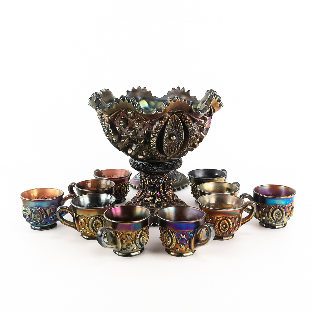 Carnival Glass: Northwood Memphis 13pc Punch Set