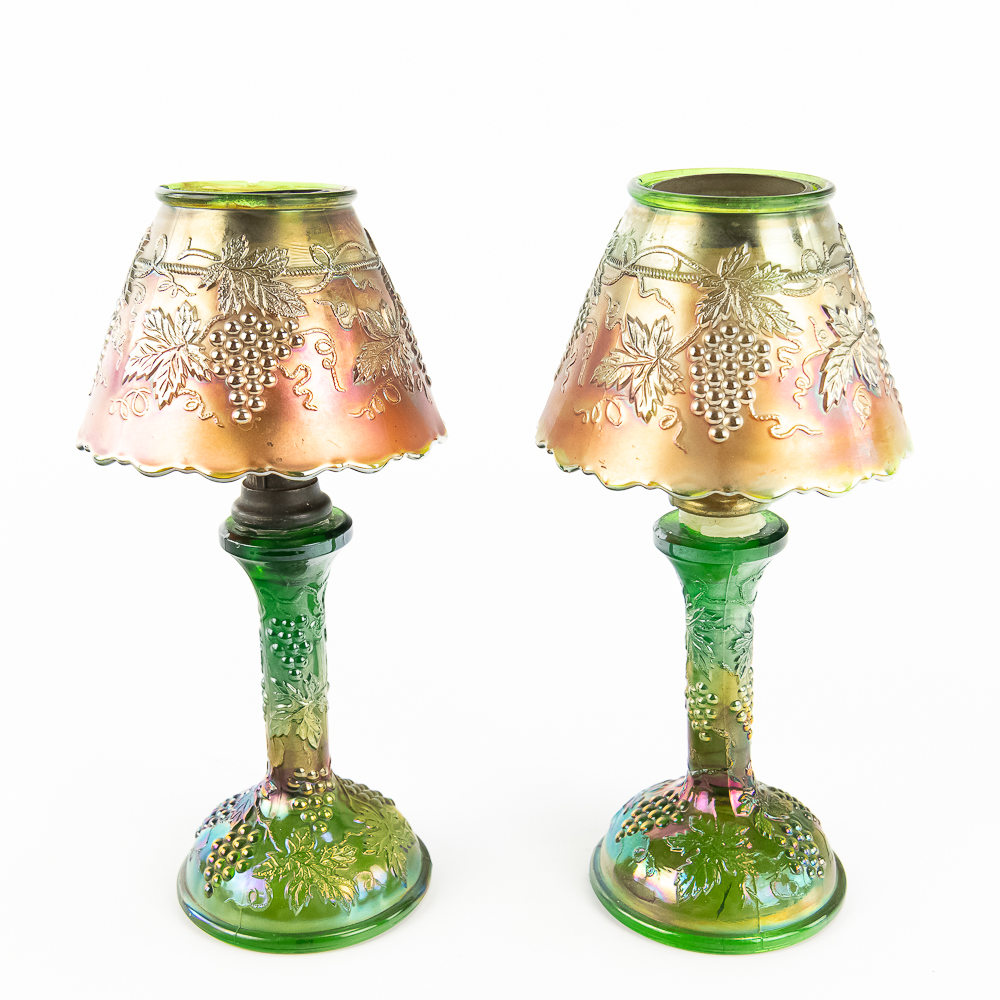 Carnival GlassNorthwood Grape & Cable Lamps (Pair)