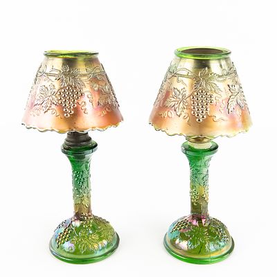 Carnival GlassNorthwood Grape & Cable Lamps (Pair). Green. A very tough to find color. Includes 