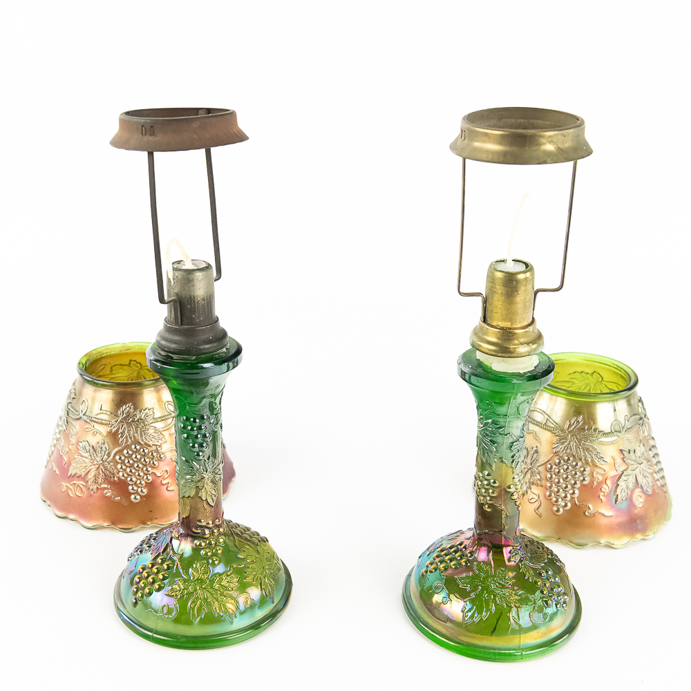 Carnival GlassNorthwood Grape & Cable Lamps (Pair)