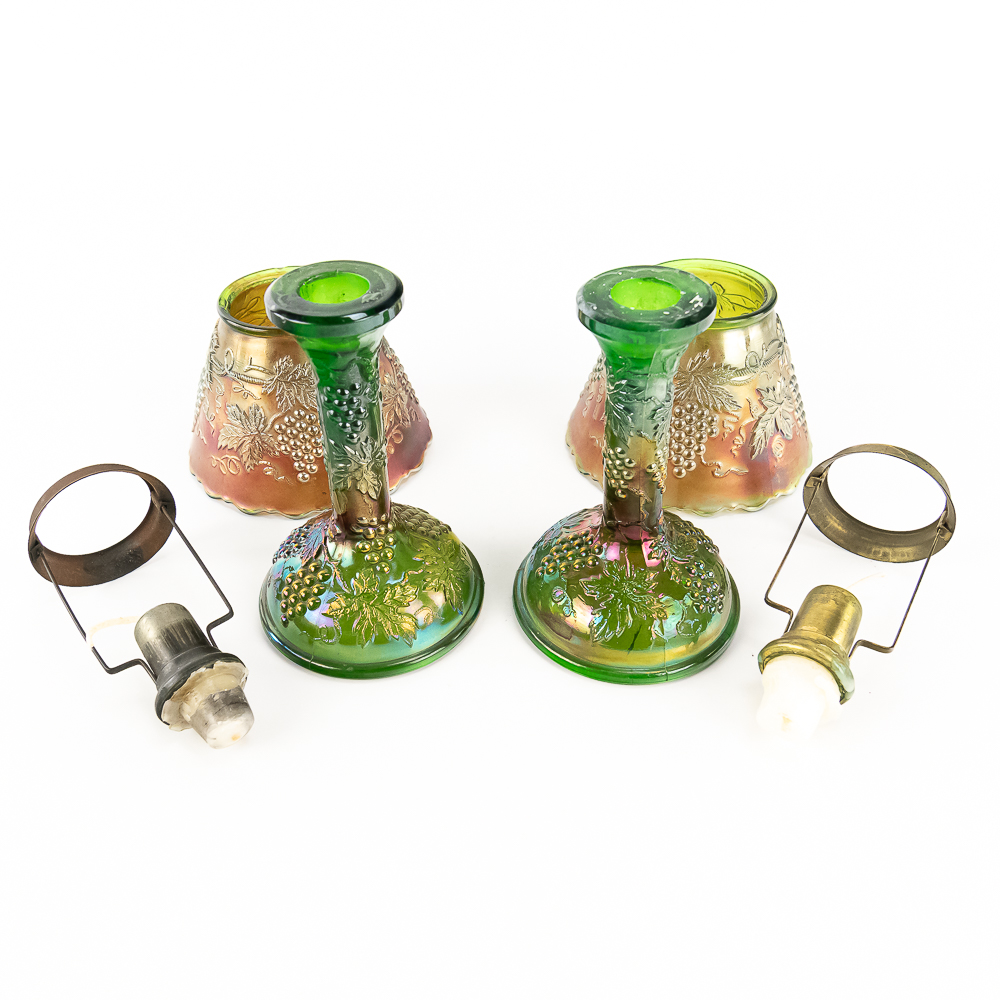 Carnival GlassNorthwood Grape & Cable Lamps (Pair)