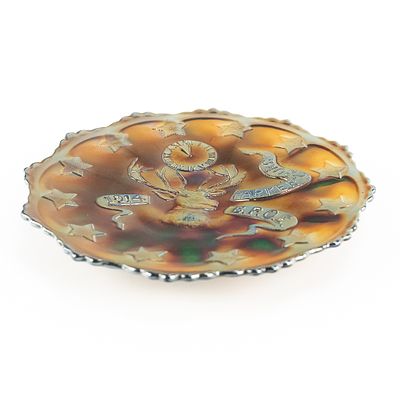 Carnival Glass: Fenton 1914 Parkersburg Elks Plate. Blue advertising plate. Highly collectible 