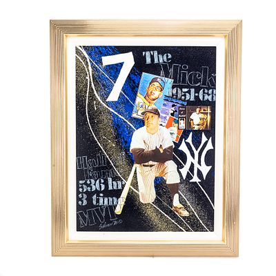 Framed Mickey Mantle Collage by Tom Salomon. Title: Mickey Mantle Collage. Artist: Tom Salomon – 