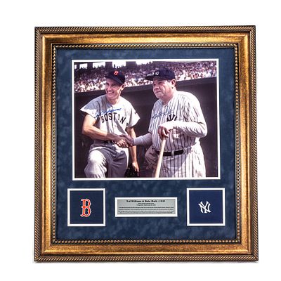 1943 Framed & Auto Babe Ruth & Ted Williams Photo. Title: Color Ted Williams &amp; Babe Ruth – 