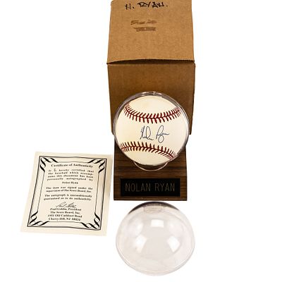Nolan Ryan Autographed American League Baseball. Hall of Fame inductee, 11 Time Strikeout Leader 