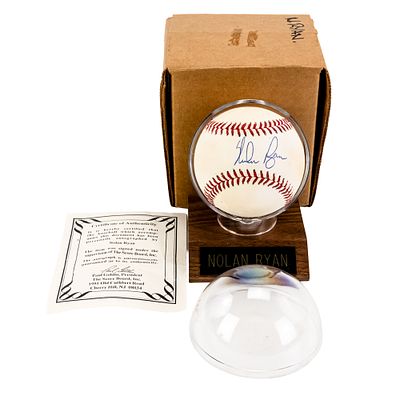 Nolan Ryan Autographed American League Baseball. Hall of Fame inductee, 11 Time Strikeout Leader 