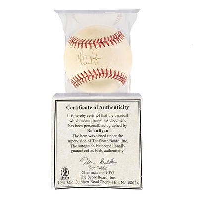 Nolan Ryan Autographed American League Baseball. Hall of Fame inductee, 11 Time Strikeout Leader 