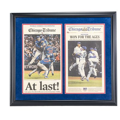 2016 Chicago Cubs NL & WS Chicago Tribunes. Handsome framed and matted set of original Chicago 
