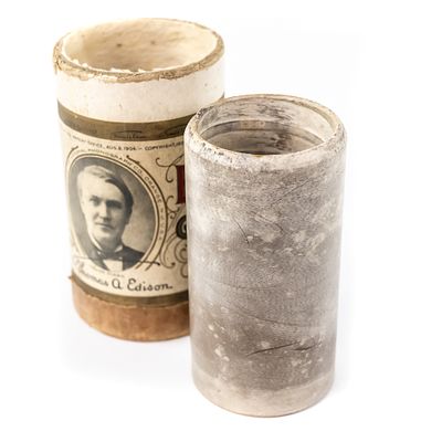 Brown Wax Cylinder "The Palms" J.W. Myers. Brown wax cylinder record comes accompanied by a 