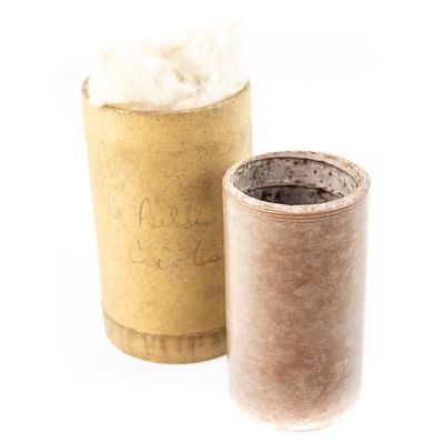 1890 Brown Wax Blank Cylinder Record. The lot includes the brown wax cylinder, its matching 