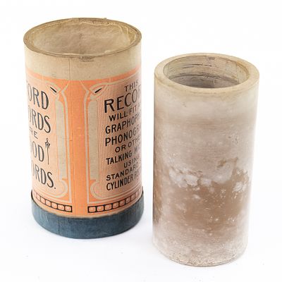 Brown Wax Cylinder Record. Handwritten notes accompanying the piece suggest it may feature a 
