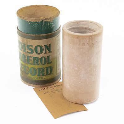 Columbia Brown Wax Cylinder Record & Insert. Brown wax cylinder record features a vocal solo by 