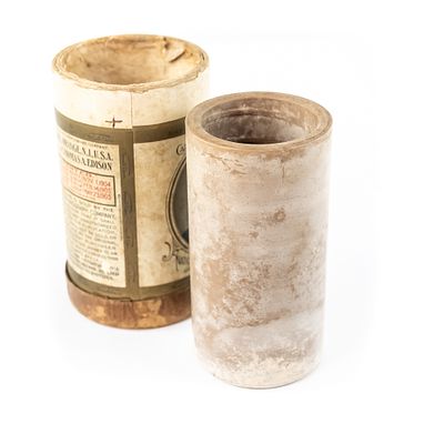 Brown Wax Phonograph Cylinder. Brown wax phonograph cylinder. Note reads "musical Harrison / 