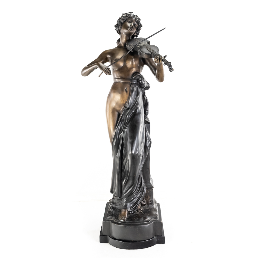 Large "La Musique" Female Violinist Bronze Statue