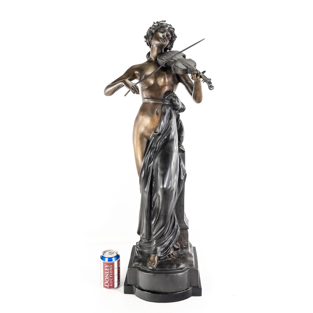 Large "La Musique" Female Violinist Bronze Statue