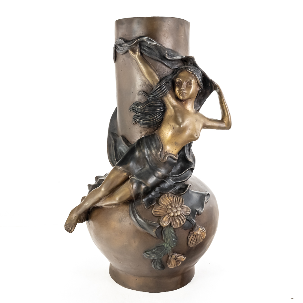 Art Nouveau-Style Bronze Sculpture Vase
