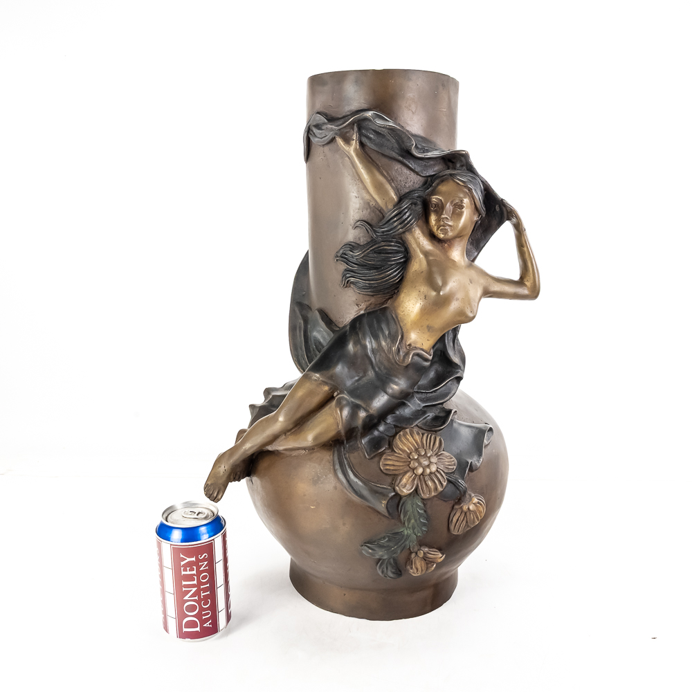 Art Nouveau-Style Bronze Sculpture Vase