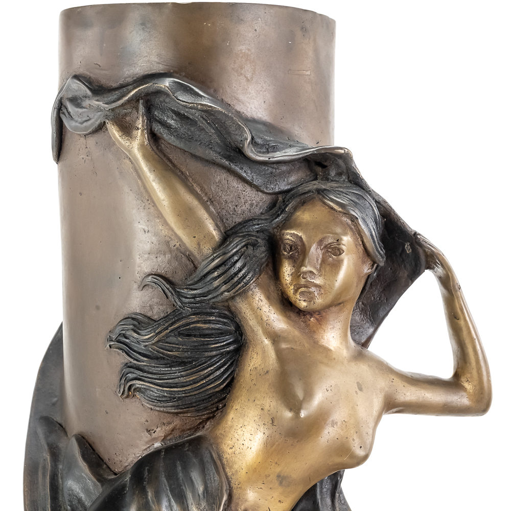 Art Nouveau-Style Bronze Sculpture Vase