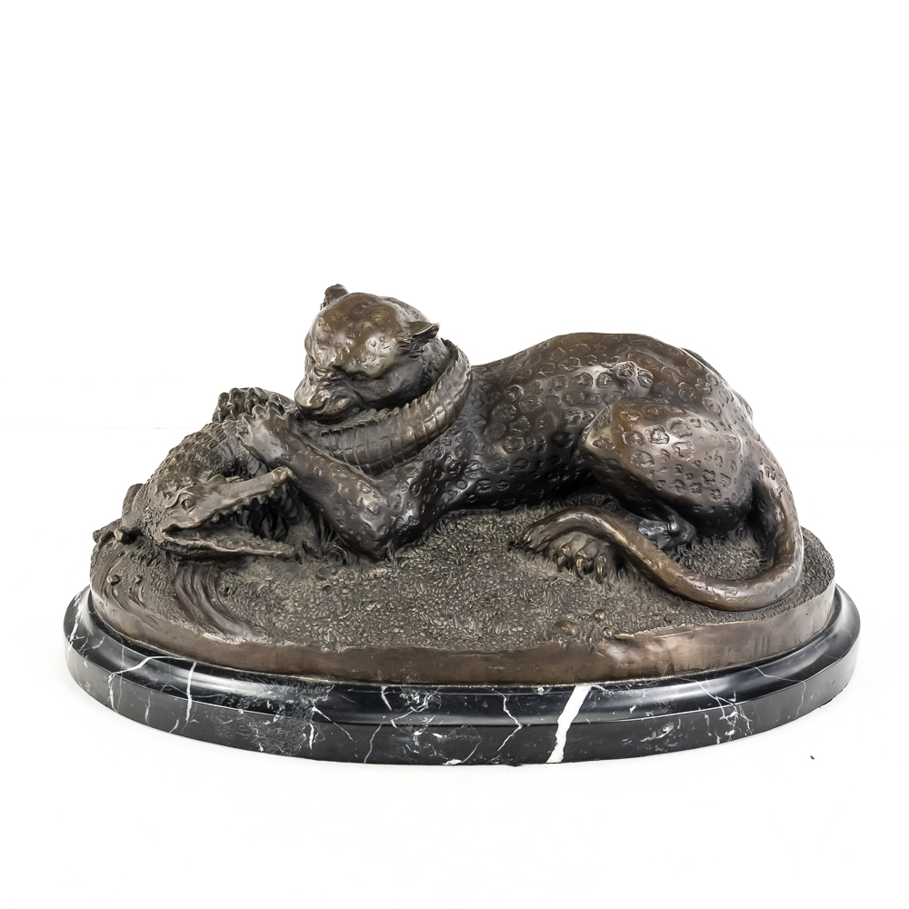 "Tiger and Gavial" Bronze Sculpture