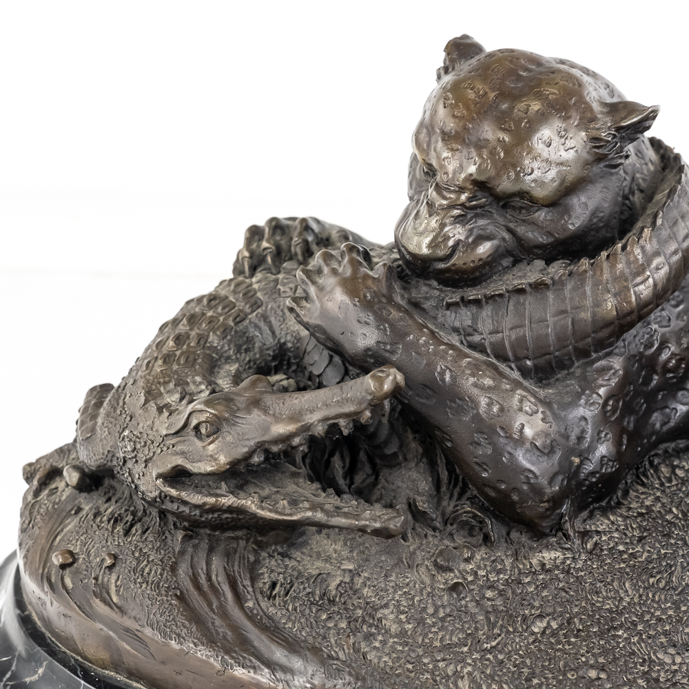 "Tiger and Gavial" Bronze Sculpture