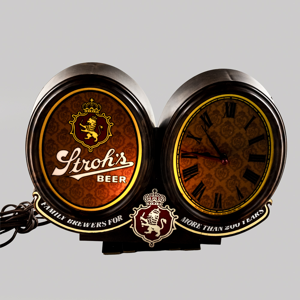 Vintage Stroh's Beer Lighted Sign and Clock