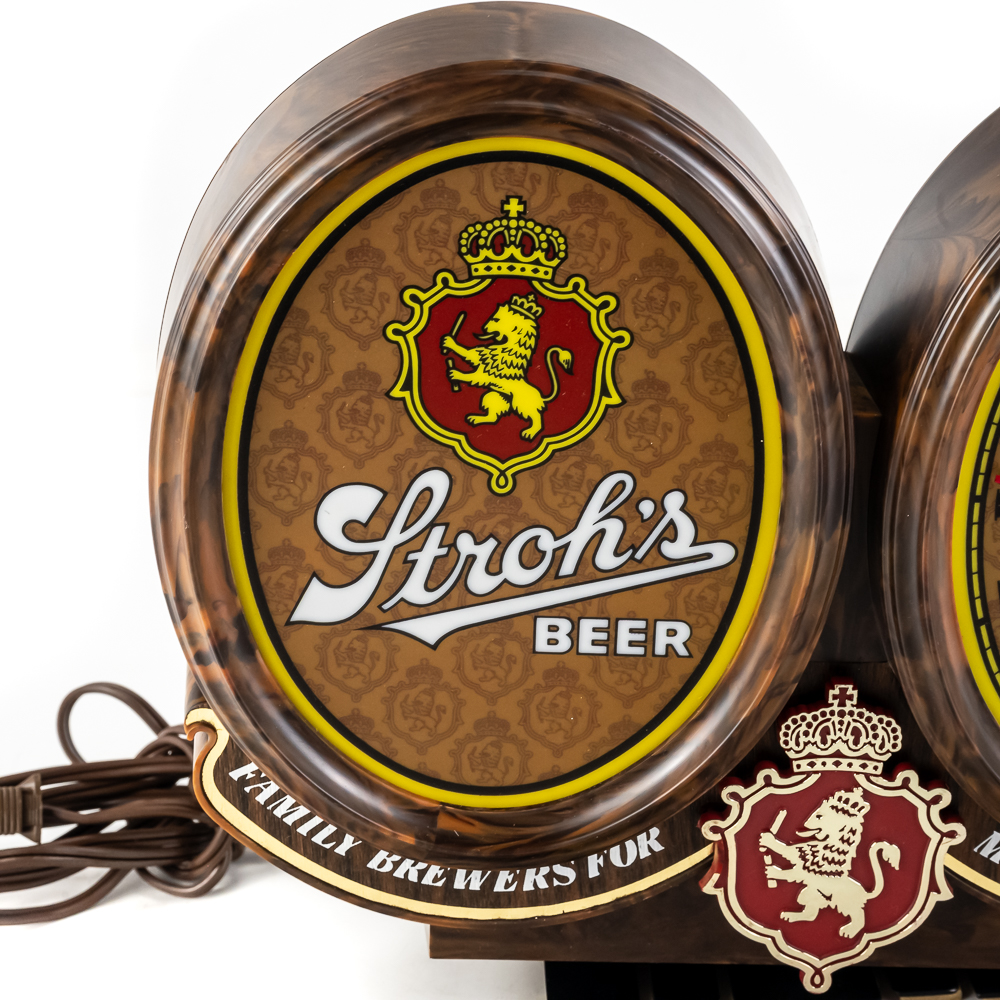 Vintage Stroh's Beer Lighted Sign and Clock