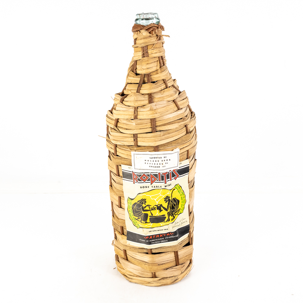 Vintage Roditis Wicker-Wrapped Glass Bottle
