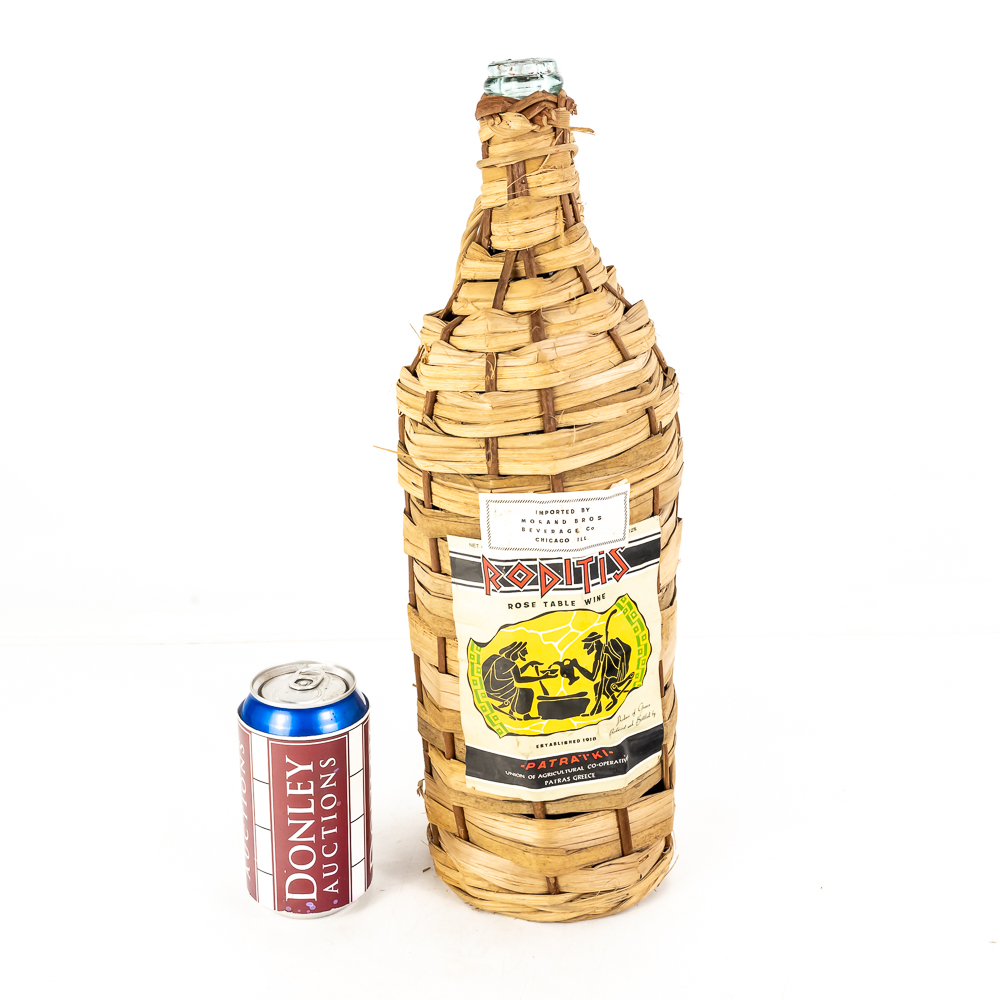 Vintage Roditis Wicker-Wrapped Glass Bottle