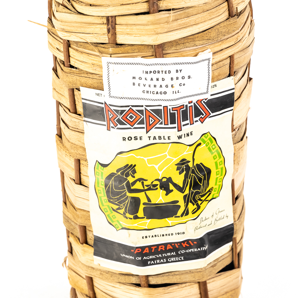 Vintage Roditis Wicker-Wrapped Glass Bottle