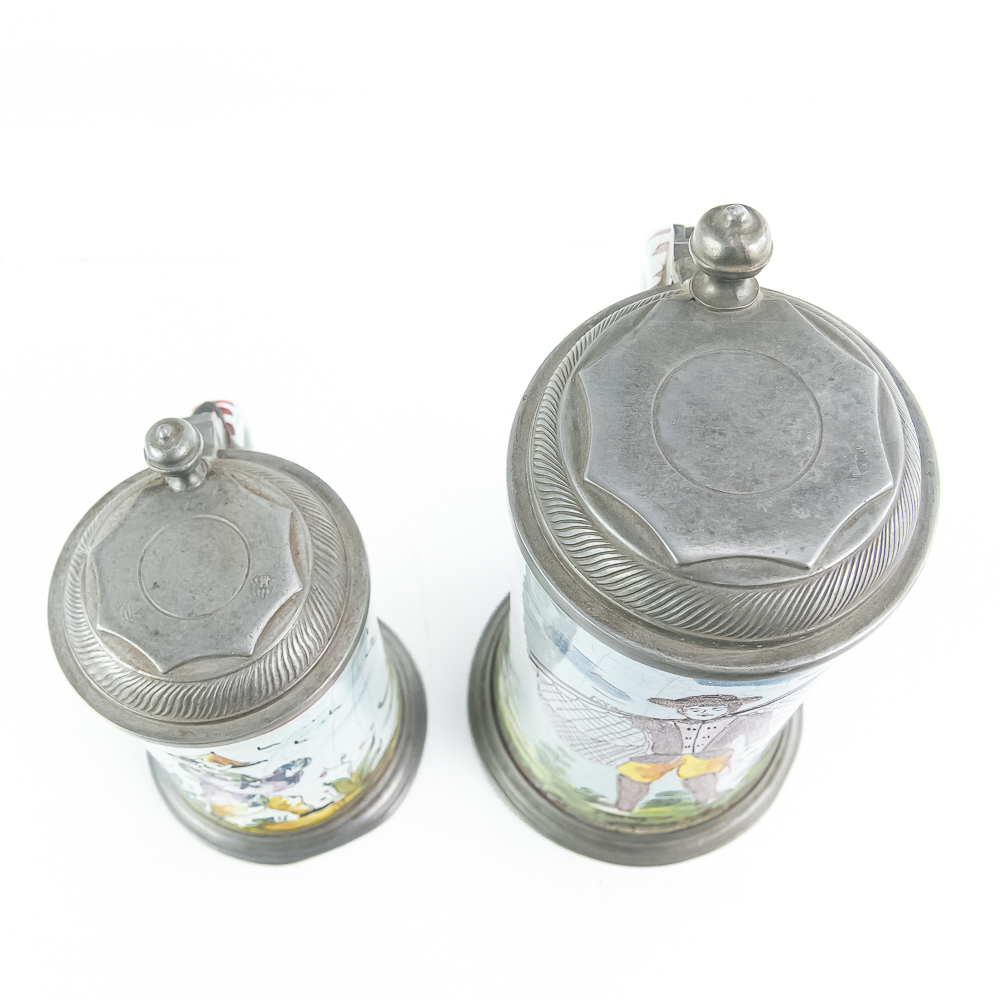 2 Rare German Faience Beer Steins