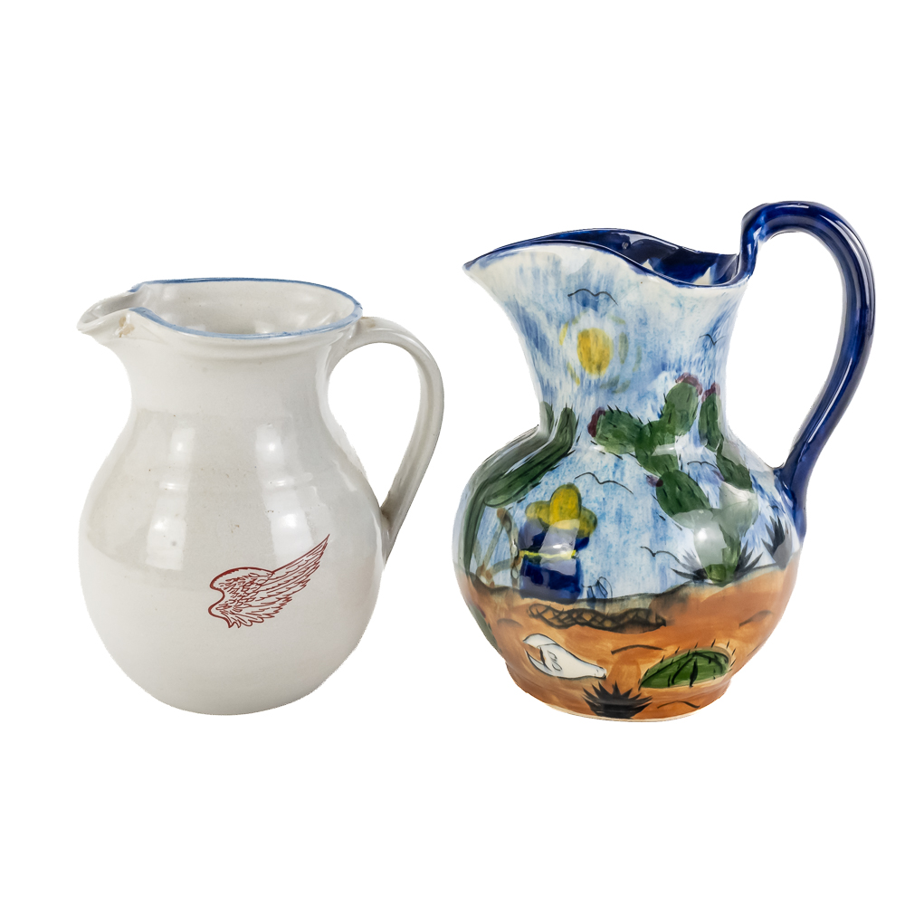 (2) Modern Decorative Stoneware/Ceramic Pitchers